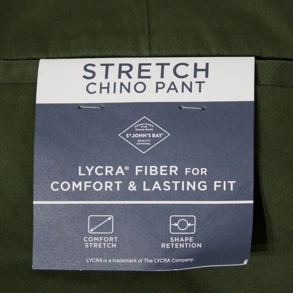 NWT St. John's Bay Stretch Chino Slim Fit Flat Front Pant Army Green Men 36x30 - Picture 11 of 11